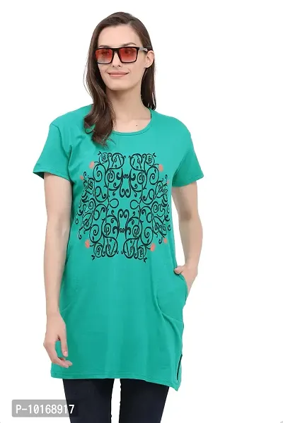 DDASPRATION Women's Printed Long T-Shirt (Large, RAMA Green)