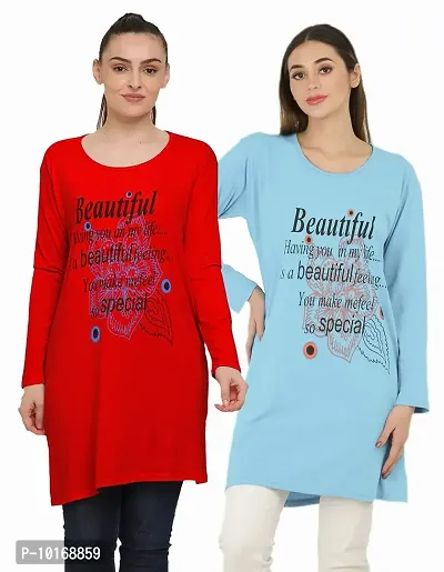 DDASPRATION Women Cotton Long T-Shirt (Pack of 2)-thumb0