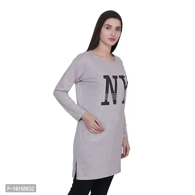 DDASPRATION Women Cotton Full Sleeve Printed Long T-Shirt (Large, Light Grey)-thumb2