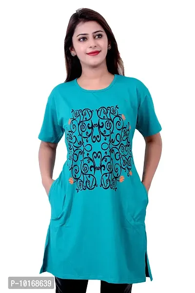 DDASPRATION Women's Printed Long T-Shirt (XXX-Large, Firozi)