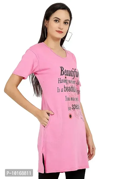 DDASPRATION Women's Printed Pocket Long T-Shirt (BTF,Baby Pink)-thumb2