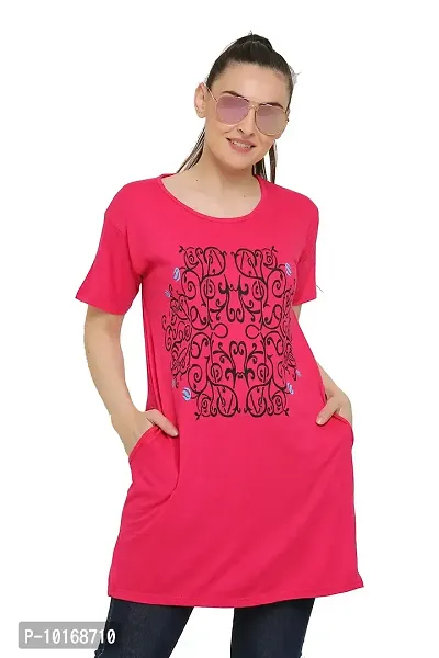 DDASPRATION Women Printed Long T-Shirt (Large, Dark Pink)-thumb0