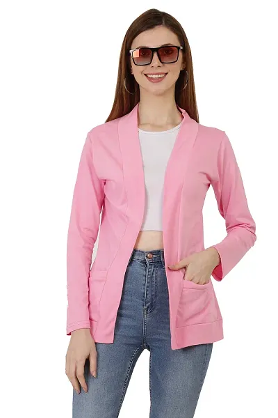 DDASPRATION Women's Pocket Shrug (Pocket,Baby Pink)