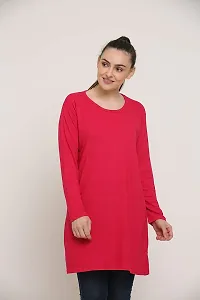 DDASPRATION Women's Cotton Long T-Shirt (Plain,Dark Pink)-thumb2