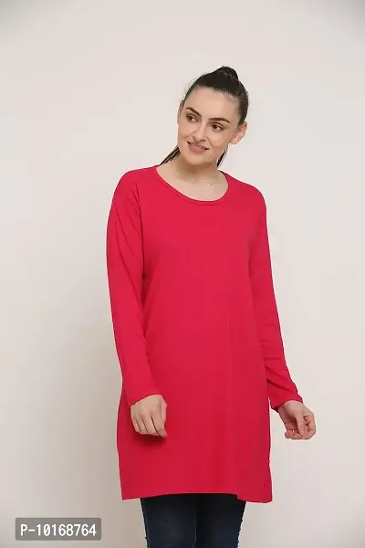 DDASPRATION Women's Cotton Long T-Shirt (Plain,Dark Pink)-thumb3