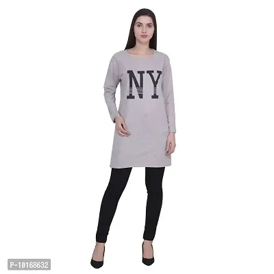 DDASPRATION Women Cotton Full Sleeve Printed Long T-Shirt (Large, Light Grey)-thumb4