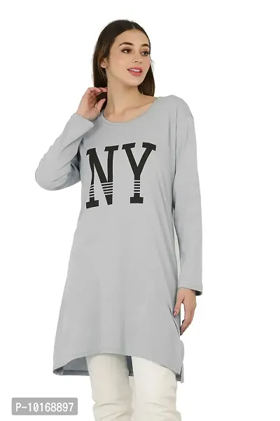 DDASPRATION Women Cotton Full Sleeve Printed Long T-Shirt (Large, Silver)