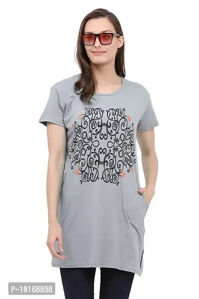 DDASPRATION Women's Printed Long T-Shirt (Large, Silver)