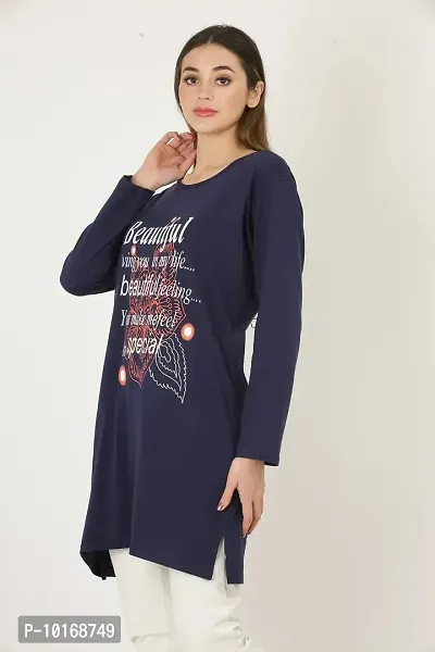 DDASPRATION Women's Printed Long T-Shirt Full Sleeve (BTF,Navy Blue)-thumb4