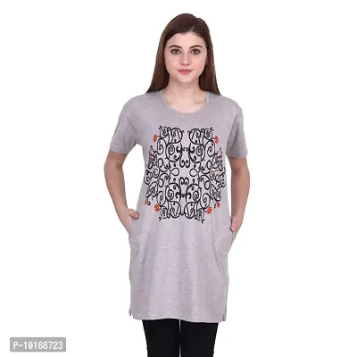 DDASPRATION Women Printed Long T-Shirt (Large, Light Grey)