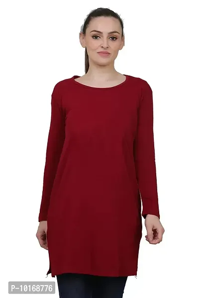 DDASPRATION Women's Cotton Long T-Shirt (Plain,Maroon)