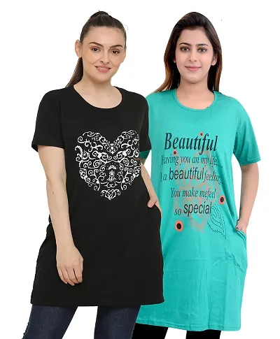 DDASPRATION Women's Printed Pocket Long T-Shirt