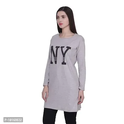 DDASPRATION Women Cotton Full Sleeve Printed Long T-Shirt (Large, Light Grey)-thumb3