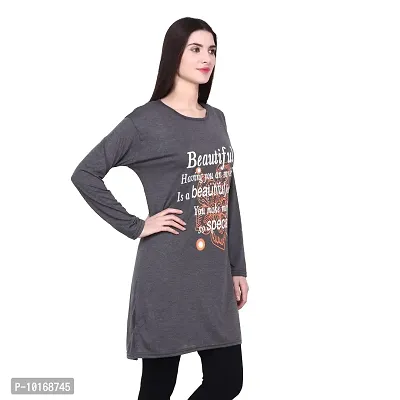 DDASPRATION Women's Printed Long T-Shirt Full Sleeve (BTF,Dark Grey)-thumb2