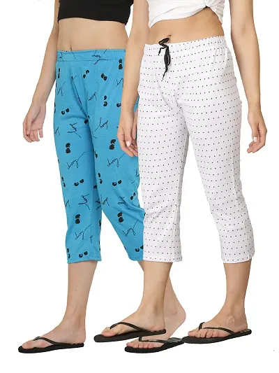 Ddaspration Women Cotton Printed Capri Combo