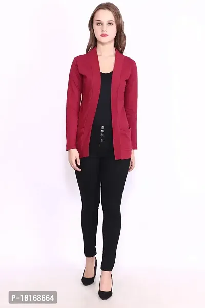 DDASPRATION Women's Pocket Shrug (Pocket,Maroon)-thumb5