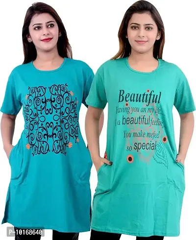 DDASPRATION Women Printed Long T-Shirt (Firozi,Rama Green)
