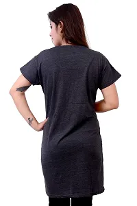 DG STAR Women Printed Pocket Long T-Shirt (X-Large, Dark Grey)-thumb2