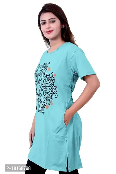 DDASPRATION Women Printed Long T-Shirt (2.0-Firozi,Maroon)-thumb3