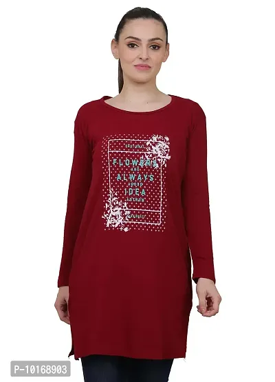 DDASPRATION Women Cotton Full Sleeve Printed Long T-Shirt (X-Large, Maroon IDEA)