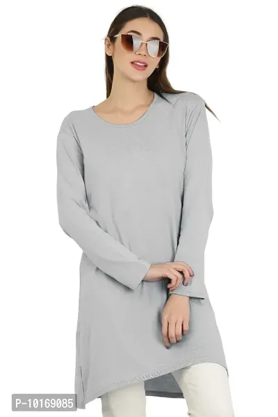 DDASPRATION Women's Cotton Long T-Shirt (Large, Silver)