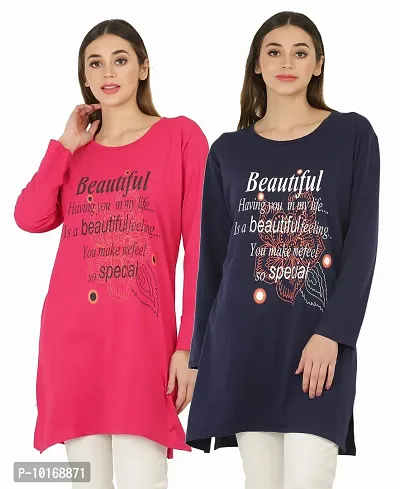 DDASPRATION Women Cotton Long T-Shirt (Pack of 2)-thumb2