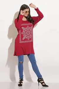 DDASPRATION Women Cotton Long T-Shirt Maroon-thumb1