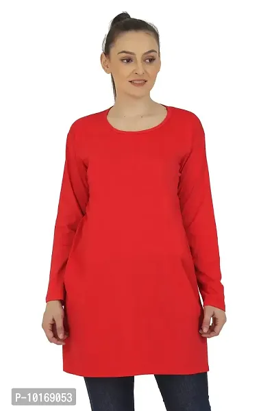 DDASPRATION Women's Cotton Long T-Shirt (X-Large, RED)-thumb0