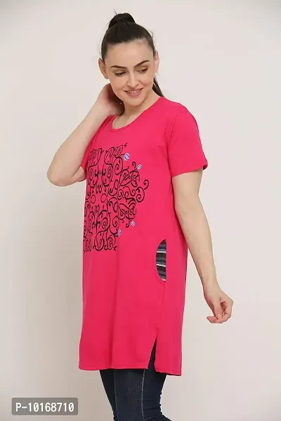 DDASPRATION Women Printed Long T-Shirt (Large, Dark Pink)-thumb3