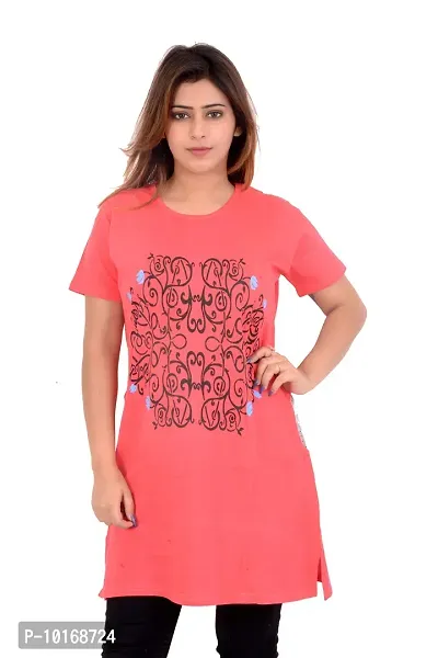 DDASPRATION Women Printed Long T-Shirt (X-Large, Orange)