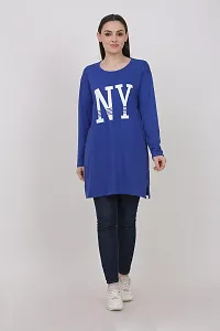 DDASPRATION Women Cotton Full Sleeve Printed Long T-Shirt (Large, Blue)-thumb2