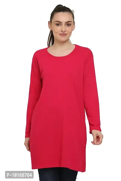 DDASPRATION Women's Cotton Long T-Shirt (Plain,Dark Pink)