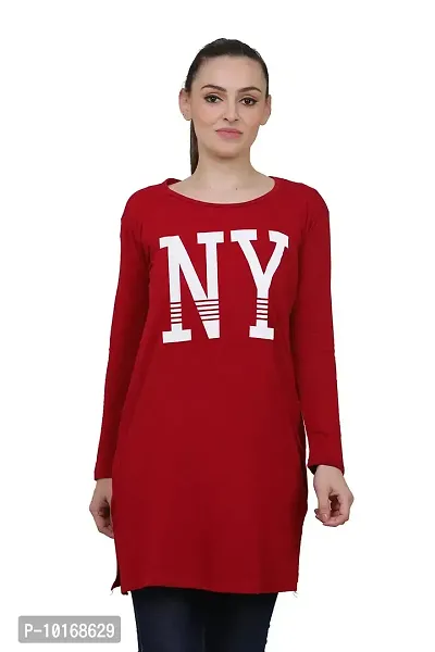 DDASPRATION Women Cotton Full Sleeve Printed Long T-Shirt (X-Large, RED)