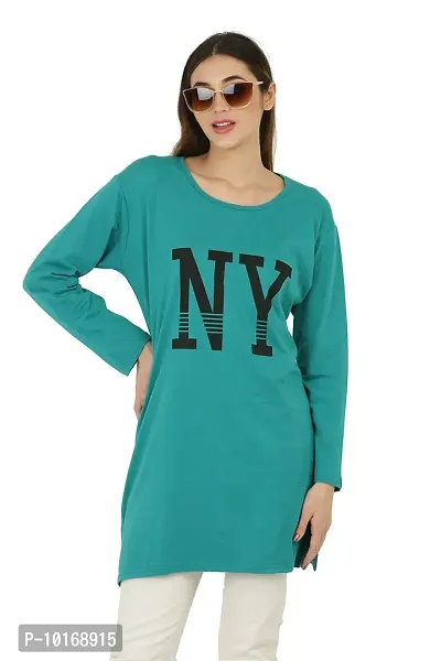 DDASPRATION Women Cotton Full Sleeve Printed Long T-Shirt (Large, RAMAGREEN)