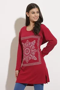 DDASPRATION Women Cotton Long T-Shirt Maroon-thumb3