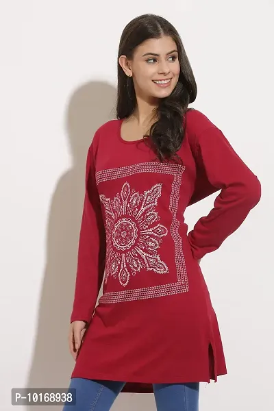 DDASPRATION Women Cotton Long T-Shirt Maroon-thumb4