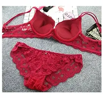 Stylish Red Bra  Panty Set For Women-thumb1