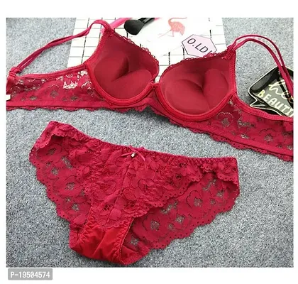 Stylish Red Bra  Panty Set For Women-thumb2