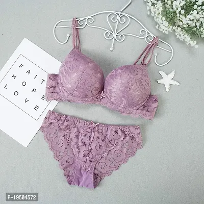 Stylish Purple Bra  Panty Set For Women