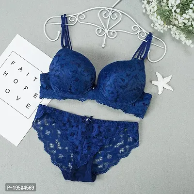 Stylish Blue Bra  Panty Set For Women