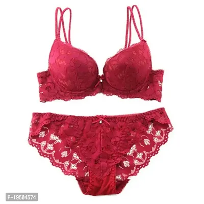 Stylish Red Bra  Panty Set For Women