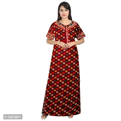 Stylish Cotton Printed Short Sleeves Nighty For Women-thumb0