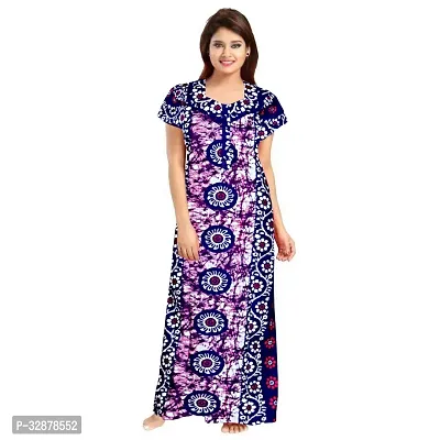 Stylish Cotton Printed Short Sleeves Nighty For Women-thumb0