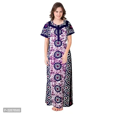 Stylish Cotton Printed Short Sleeves Nighty For Women-thumb0