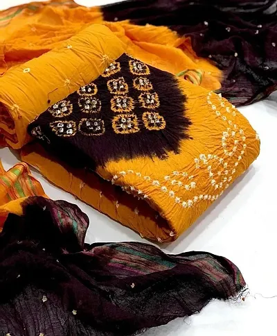 Beautiful Cotton Bandhani Dress Material with Dupatta