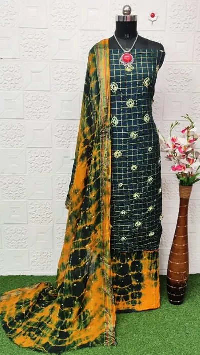 Classic Cotton hand bandhej bandhni dress matiriyal with duppatta