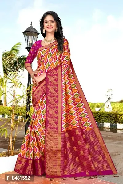 Beautiful Silk Blend Woven Design Saree With Blouse Piece-thumb0