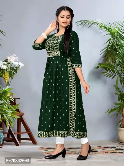 Designer Green Embroidered Rayon Kurta For Women-thumb2