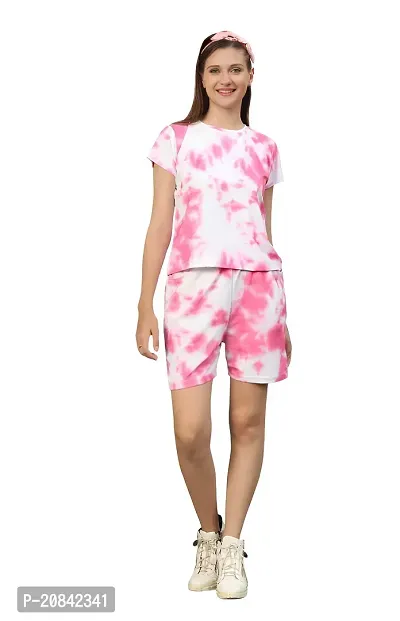 Contemporary Pink Polyester Spandex Printed Co-Ords Sets For Women-thumb0