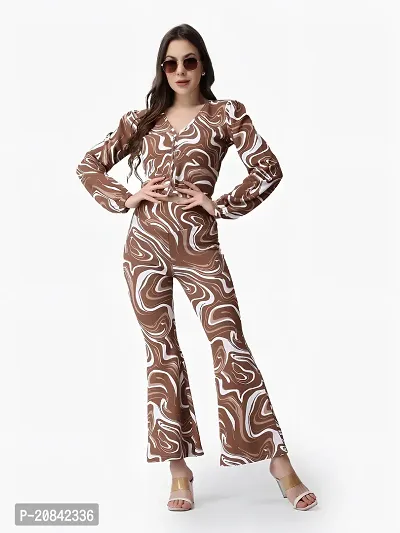Contemporary Brown Polyester Spandex Printed Co-Ords Sets For Women-thumb4